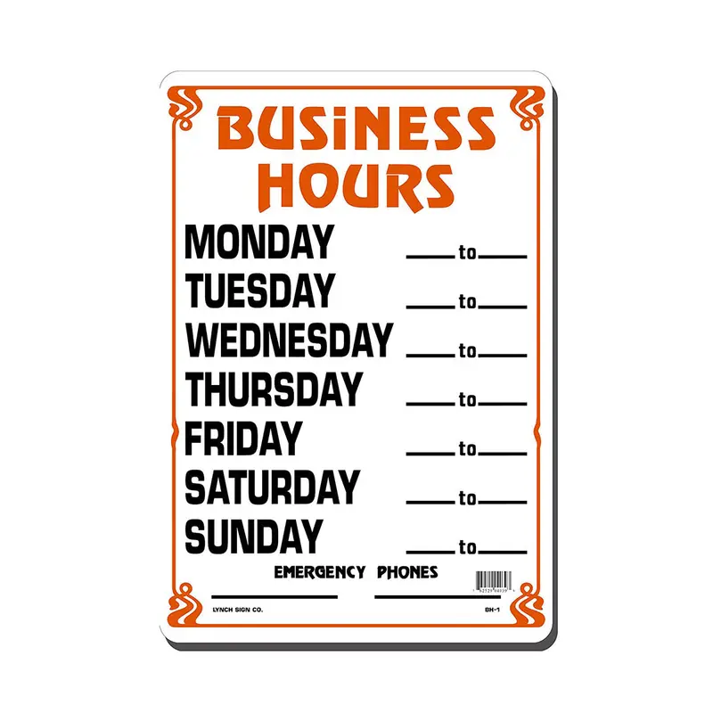 10×14 Inch Detailed Business Hours Sign 1