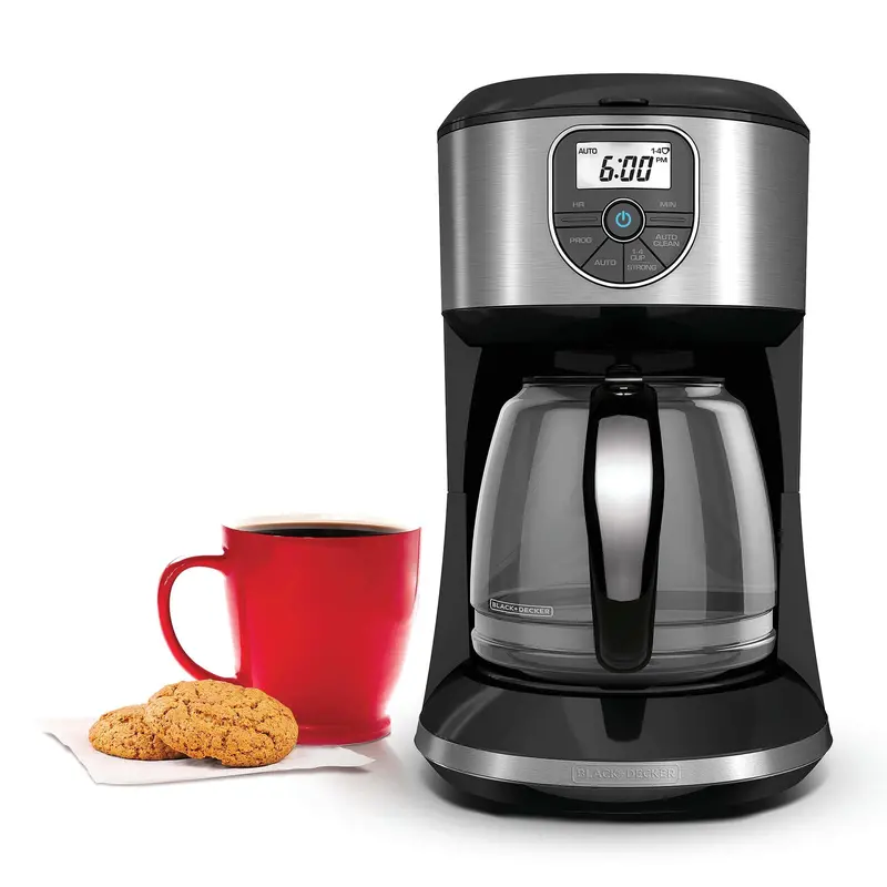 12-Cup Digital Programmable Coffeemaker – Stainless Steel/Black Design 1