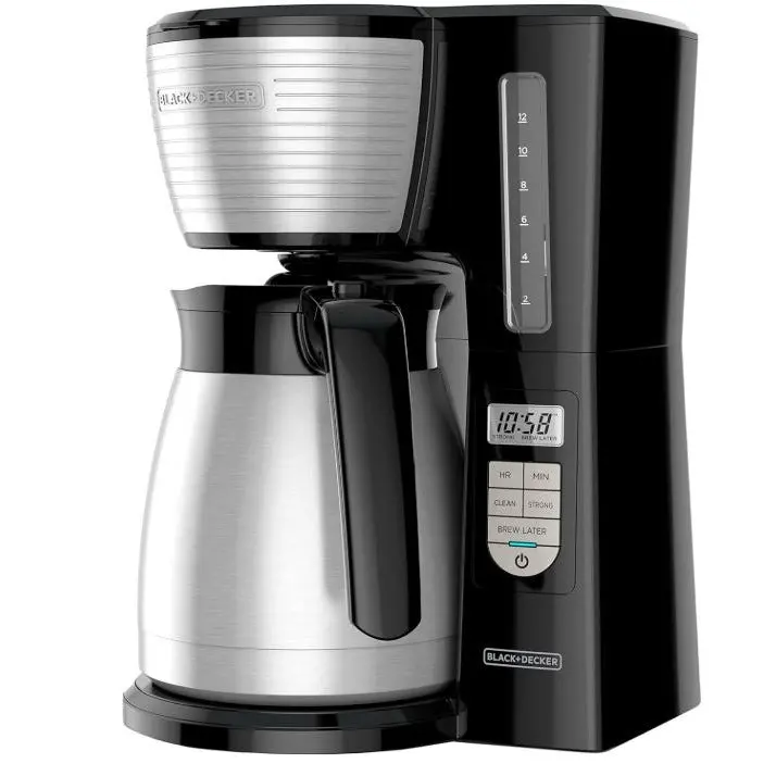 12-Cup Programmable Thermal Coffee Maker With Brew Strength Control – Black & Silver 1
