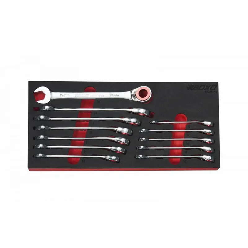 12-Piece Metric Ratcheting Combination Wrench Set — 100-Tooth Gear, Magnetic Stop, Grip-Drive Open End — Packaged In 1/3 Eva Foam 1