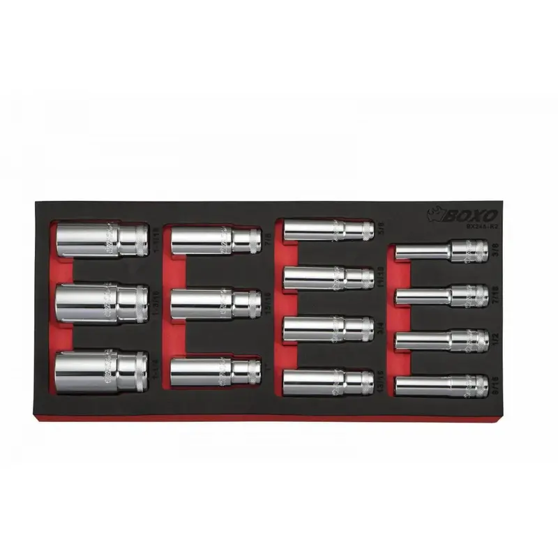 14-Piece 1/2" Drive Sae Deep Socket Collection: Durable Chrome Sockets In Eva Foam Housing 1