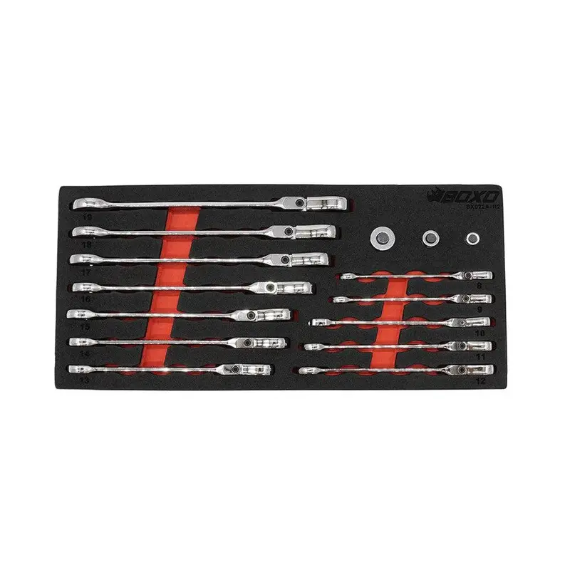 15-Piece Metric Flex-Head Ratcheting Wrench Set – Ergonomic Eva Foam Layout 1