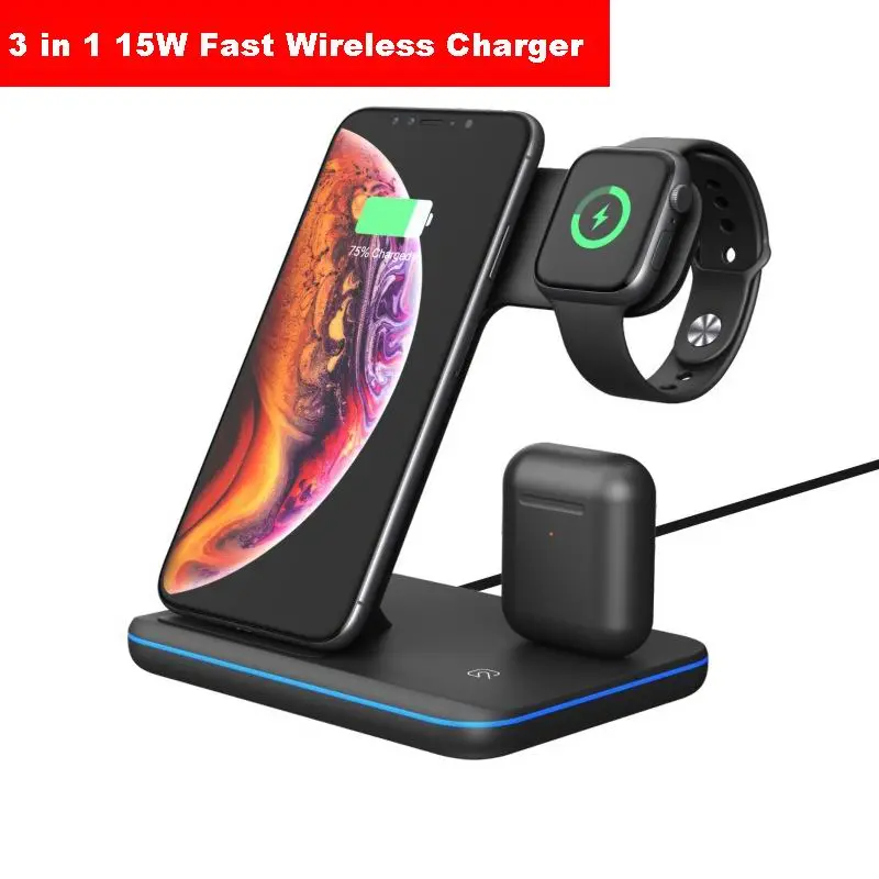 15W Tri-Device Wireless Charger – Universal Fast Charging Pad Compatible With Apple, Samsung & Xiaomi 1