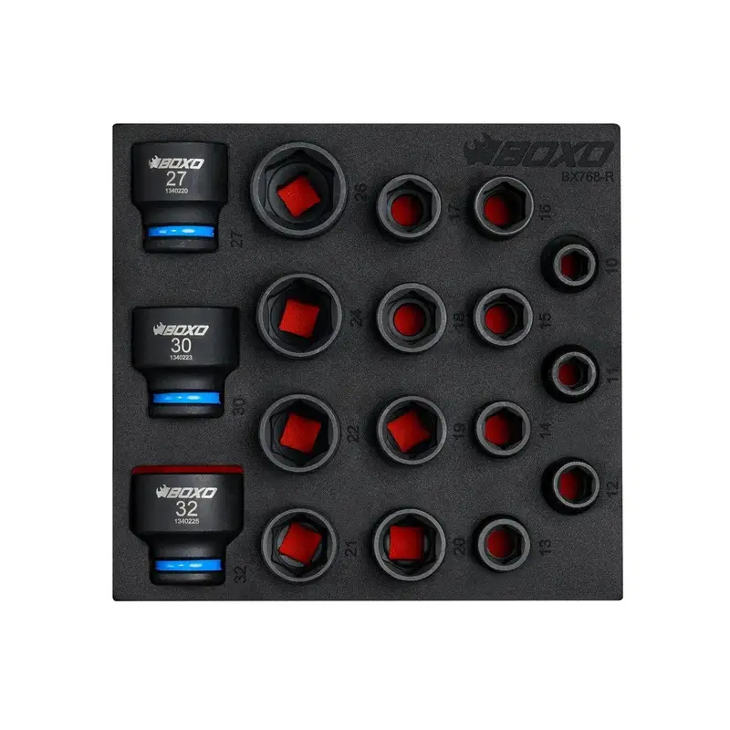 18-Piece 1/2" Drive Metric 6-Point Shallow Impact Socket Set, 1/6 Eva Foam 1