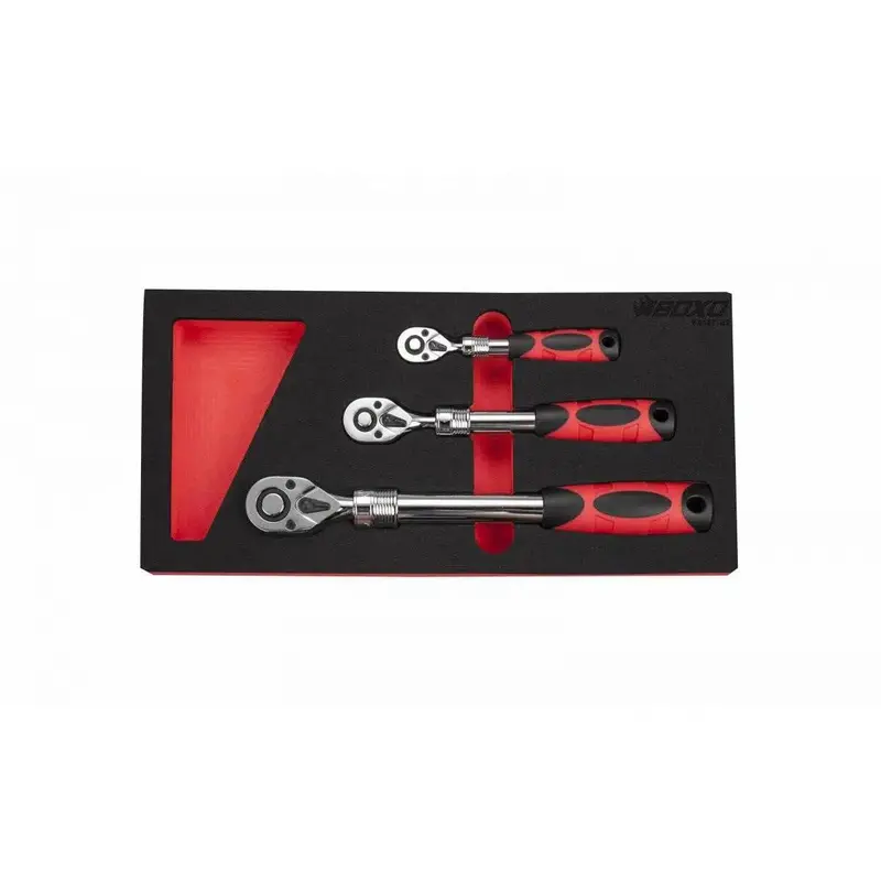 3-Piece 72-Tooth Extendable-Handle Ratchet Set — Adjustable Grip For 1/4", 3/8", And 1/2" Drives, 1/3 Eva Foam 1