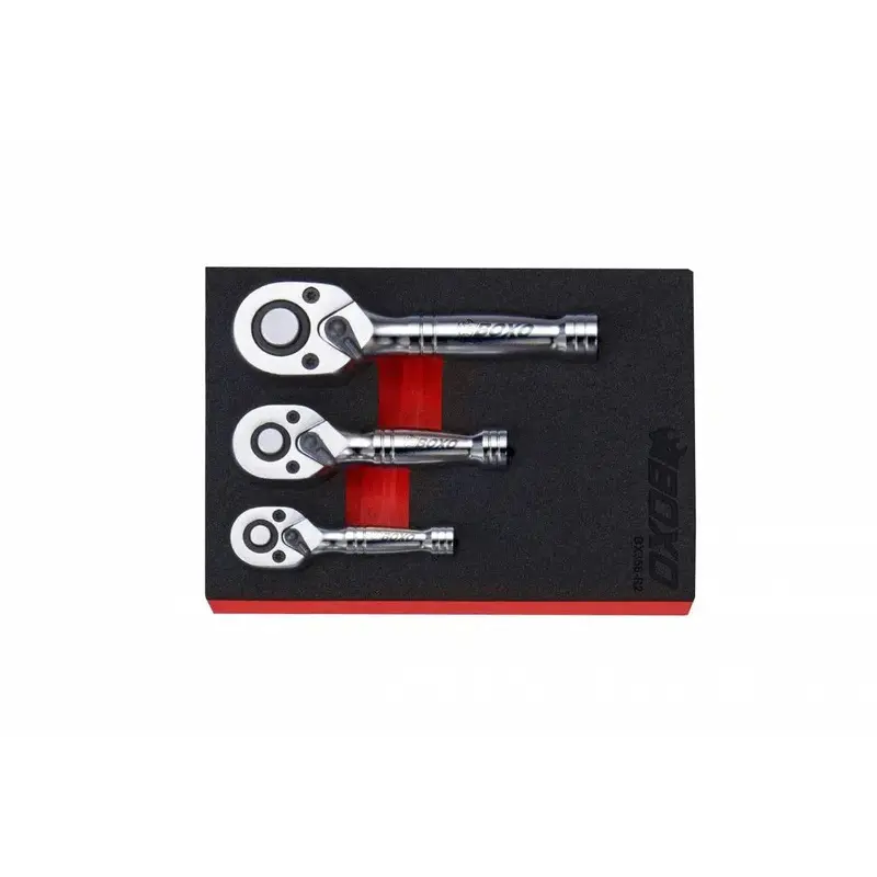 3-Piece 72-Tooth Stubby Ratchet Set — Covers 1/4", 3/8", And 1/2" Drives, 1/9 Eva Foam 1