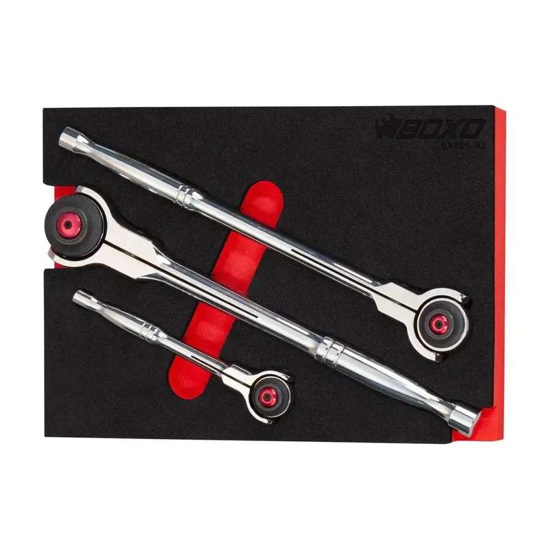 3-Piece 72-Tooth Swivel Head Ratchet Set – Multi-Angle 1/4", 3/8", And 1/2" Drive With Dual-Layer Eva Foam 1