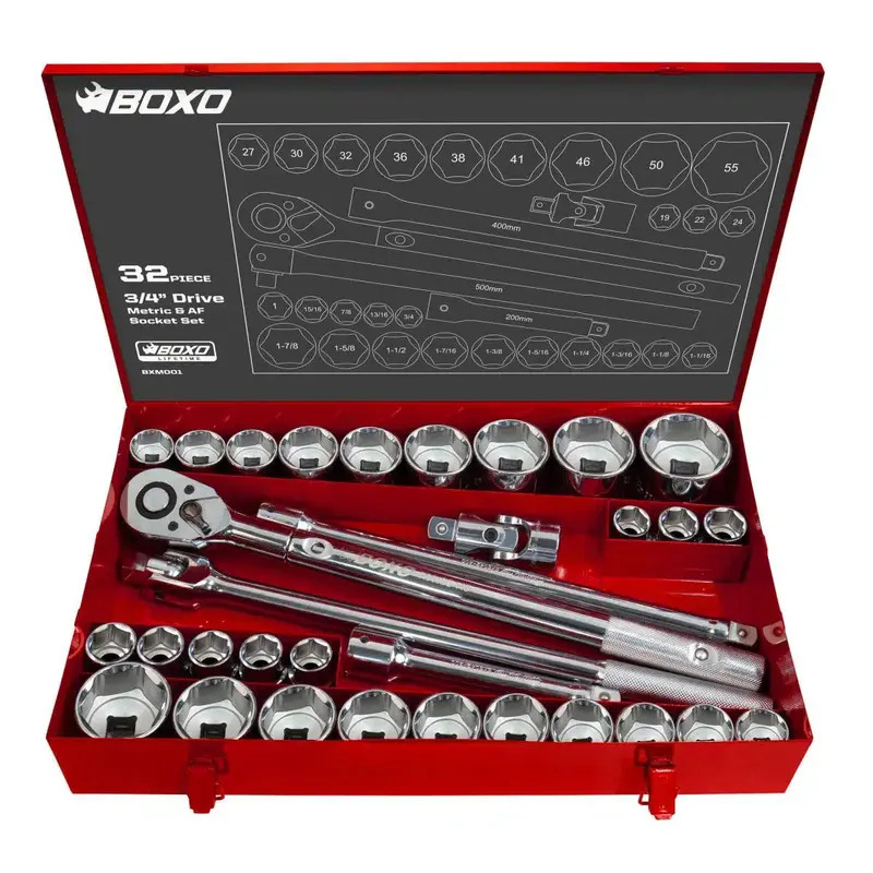 32-Piece 3/4" Drive Socket & Ratchet Combo – Metric And Sae, 6-Point Precision 1