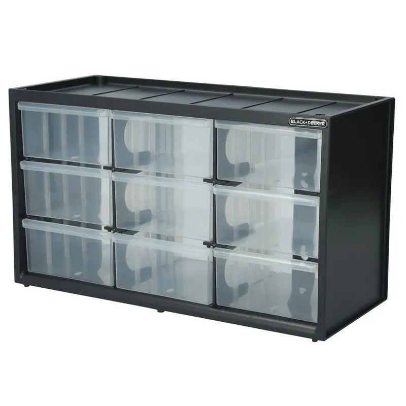 9-Drawer Large Storage Bin System – Stackable Black Organizer 1