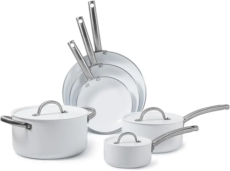 9-Piece Ceramic-Coated Aluminum Cookware Set – White Finish 1