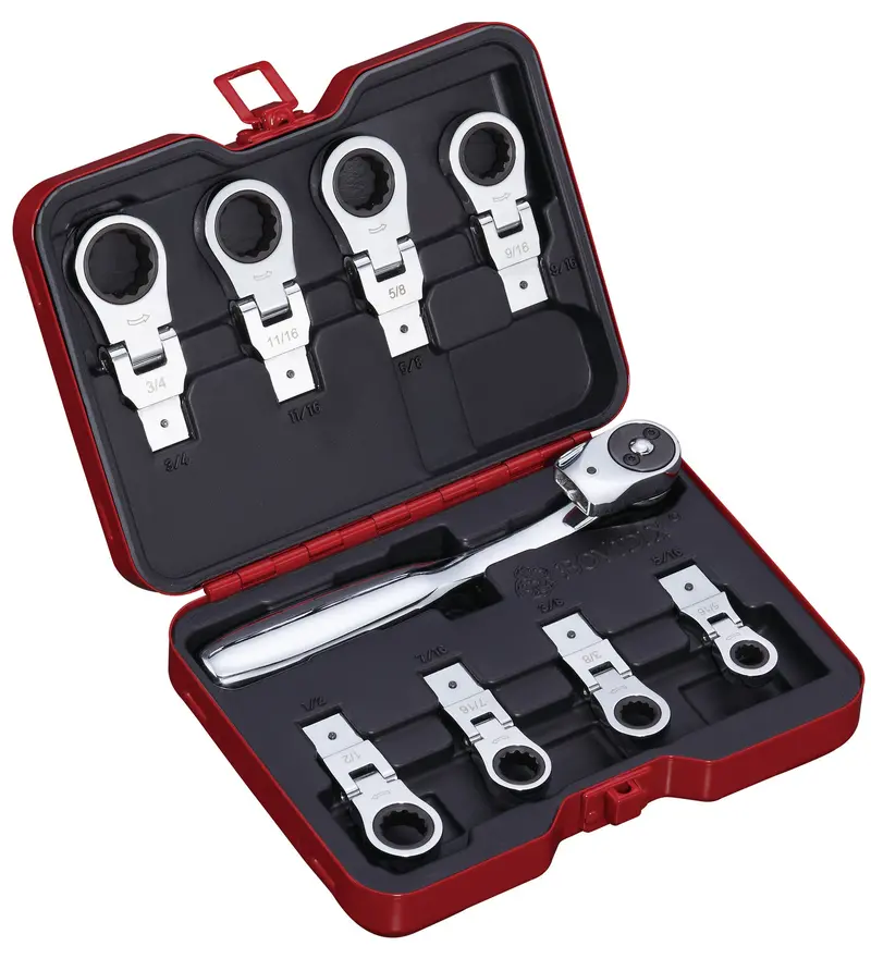 9-Piece Sae Ratchet And Box-End Wrench Head Set 1