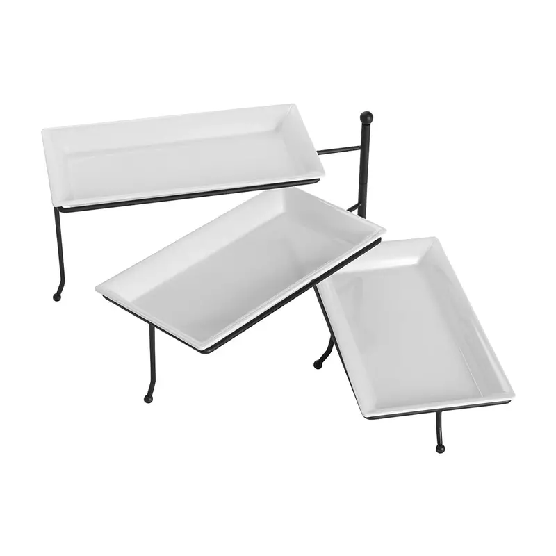 American Metalcraft Ttrsmel3 Three-Tier Rectangular Display Stand With Melamine Bowls 1