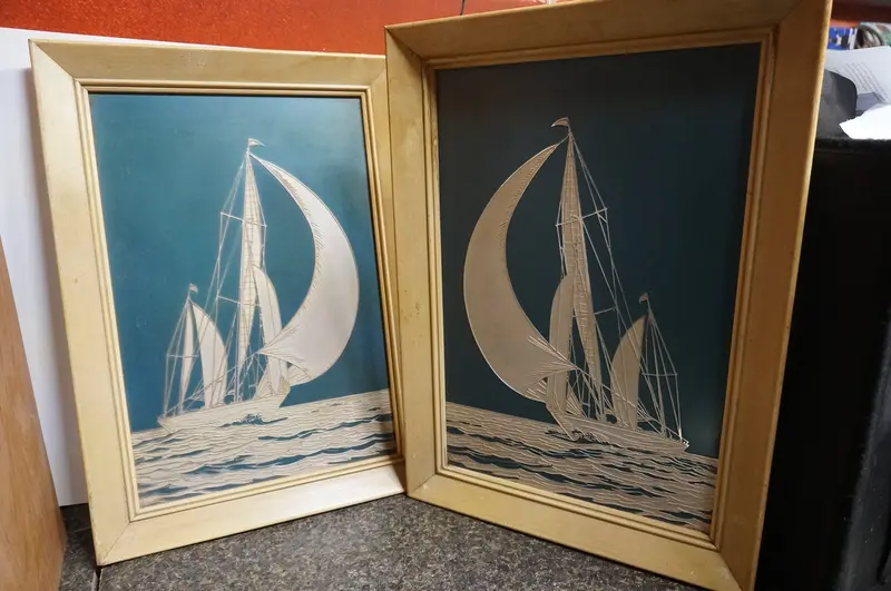 Antique Nautical Wall Art – Handcrafted Sailboat Framed Print 1