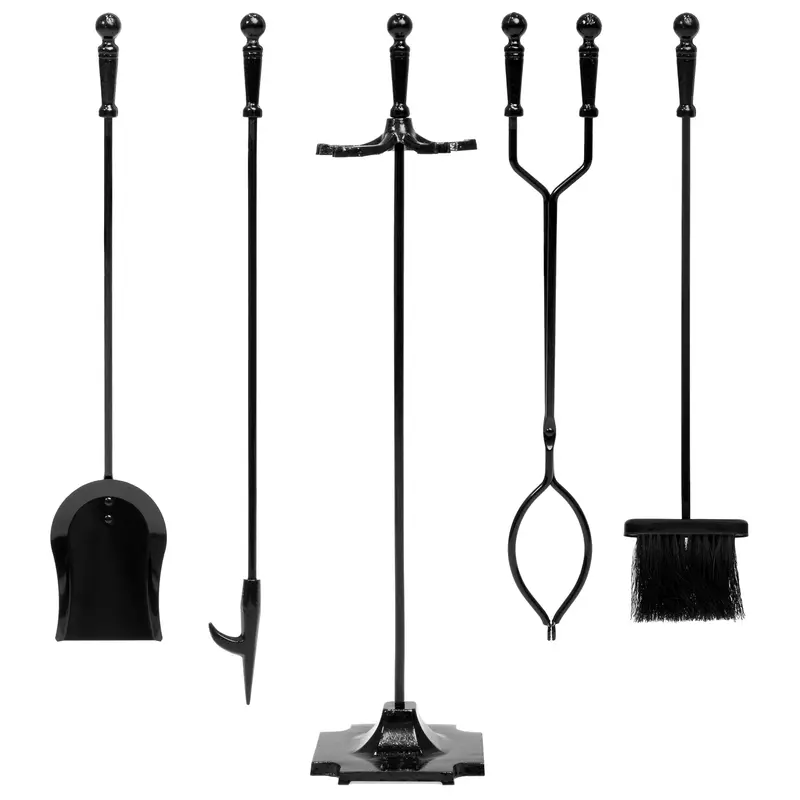 Best Choice Products 5-Piece Fireplace Tool Set – Iron Tongs, Poker, Broom, Shovel & Stand 1