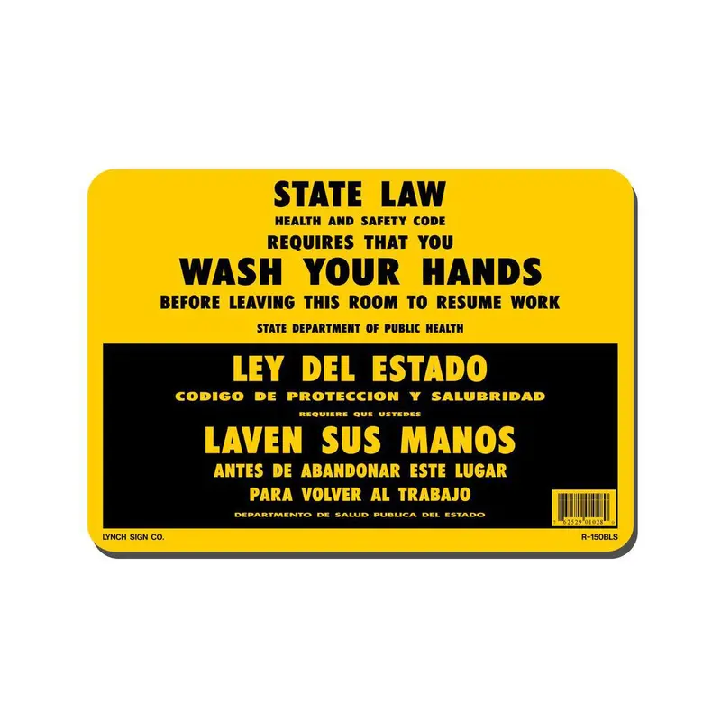 Bilingual Handwashing Compliance Sign – English & Spanish, 11" X 7" 1