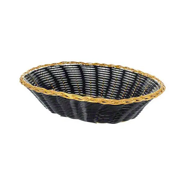 Black Oval Woven Bread Basket – 9-Inch Rustic Table Presentation 1