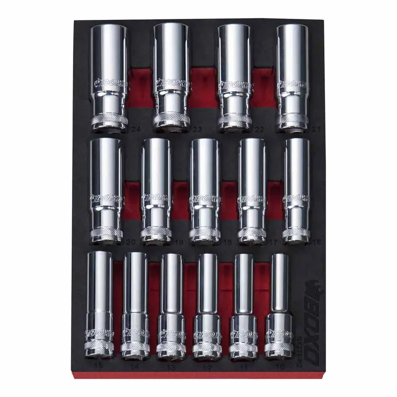Boxo 15-Piece 1/2" Drive 12-Point Deep Socket Set – 10–24 Mm 1
