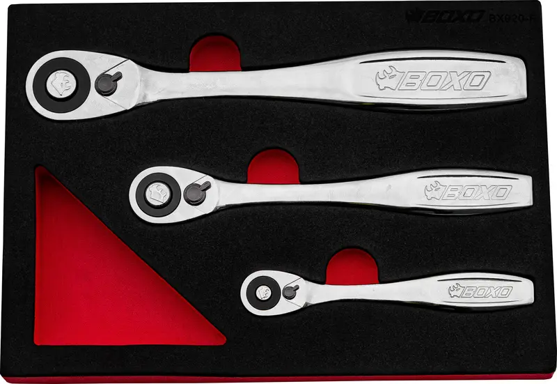 Boxo 3-Piece Slim-Head Ratchet Set With Push-Button Release 1