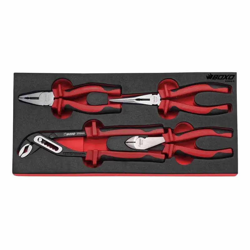 Boxo 4-Piece Heavy-Duty Plier Set: Diagonal Cutter, Needle-Nose, Lineman’S, And Groove-Joint – Eva Foam Case Included 1