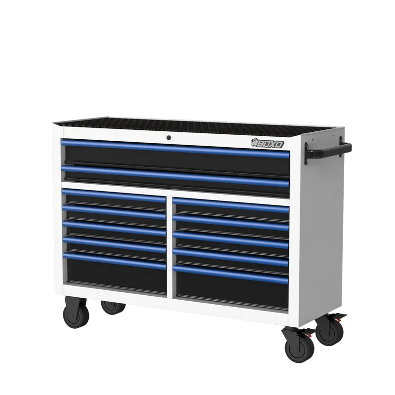 Boxo 53-Inch 12-Drawer Mobile Roll Cabinet With Custom Trim Options – White Base 1