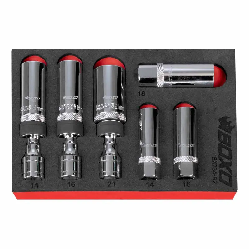 Boxo 6-Piece 3/8" Spark Plug Socket Set – Thin-Wall, Magnetic, Swivel Design 1