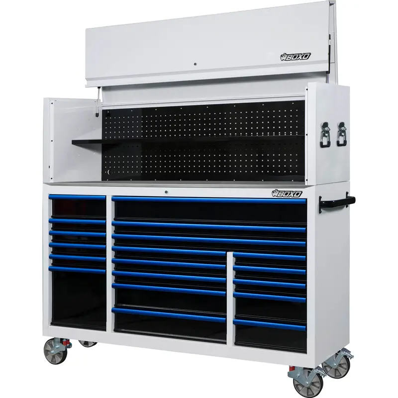 Boxo 72-Inch 19-Drawer Stackable Toolbox With Customizable Trim – White Base 1