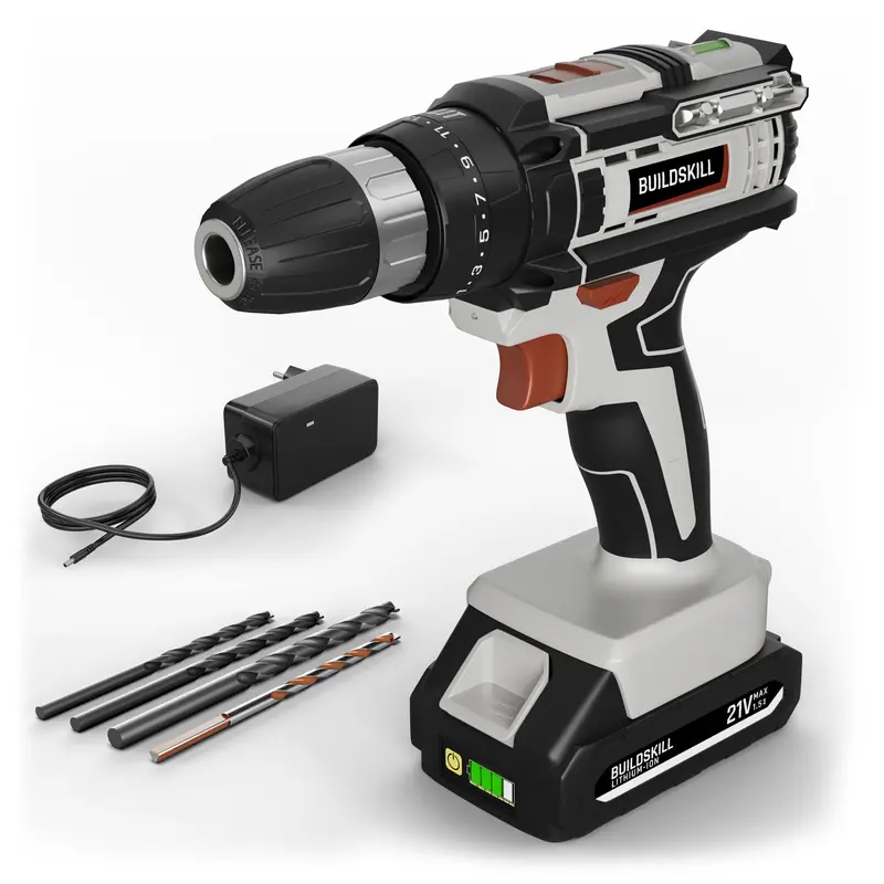 Buildskill 21V Cordless Impact Drill Kit – Includes 1.5 Ah Lithium-Ion Battery 1