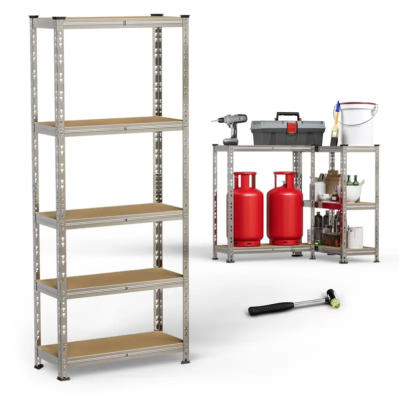 Buildskill 5-Tier Bolt-Free Storage Rack – Galvanized Steel Construction, Sturdy Mdf Boards, 175 Kg Load Per Shelf, Silver Finish, 170X70X30 Cm Modular Design 1