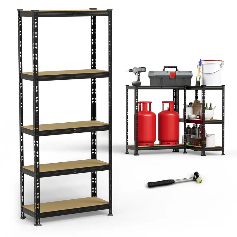 Buildskill 5-Tier Bolt-Free Storage Rack – Matte Black Powder-Coated Galvanized Frame, Thick Mdf Shelves, 175 Kg Shelf Capacity, 170X70X30 Cm Space-Saving Unit 1