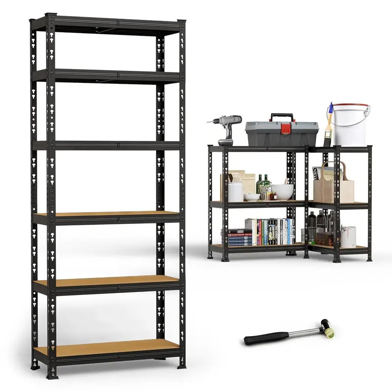 Buildskill 6-Tier Bolt-Free Storage Rack – Black Powder-Coated Galvanized Frame, Premium Mdf Shelves, 175 Kg Per Shelf, 170X70X30 Cm Adjustable Unit 1