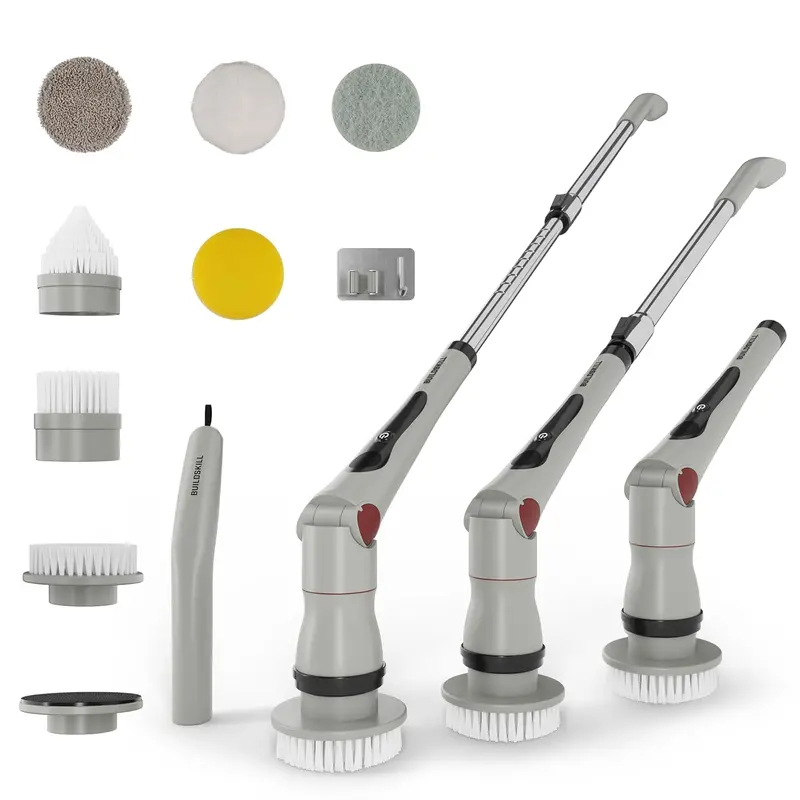 Buildskill 8-In-1 Electric Spin Scrubber – Ipx6 Waterproof, Led Display, 3-Speed Control, 4-Angle Head, Telescopic Stainless Steel Handle, 2.5Ah Battery 1