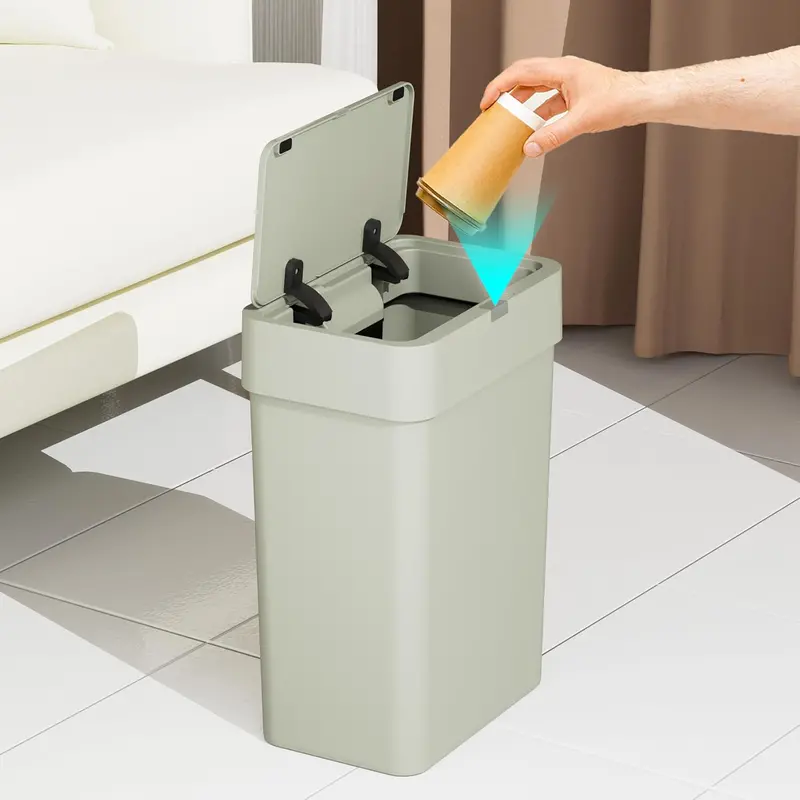 Buildskill 9L Touchless Smart Sensor Bin – Ipx5 Waterproof, 360° Odor-Seal Lid, Soft-Close Mechanism, Compact Abs Housing, Grey Finish 1