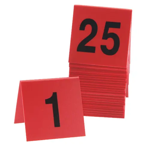 Calmil 226 Red/Black Numbered Table Tents — 3-Inch Square, Sets 1–25 1
