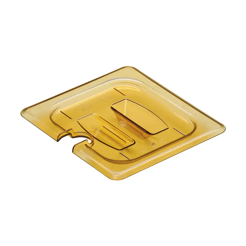 Cambro 1/6-Size Amber Notched H-Pan Lid With Handle 1