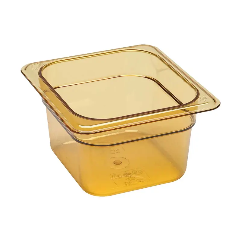Cambro 1/6 Size High-Heat Food Pan – Amber, 4-Inch Depth (64Hp150) 1