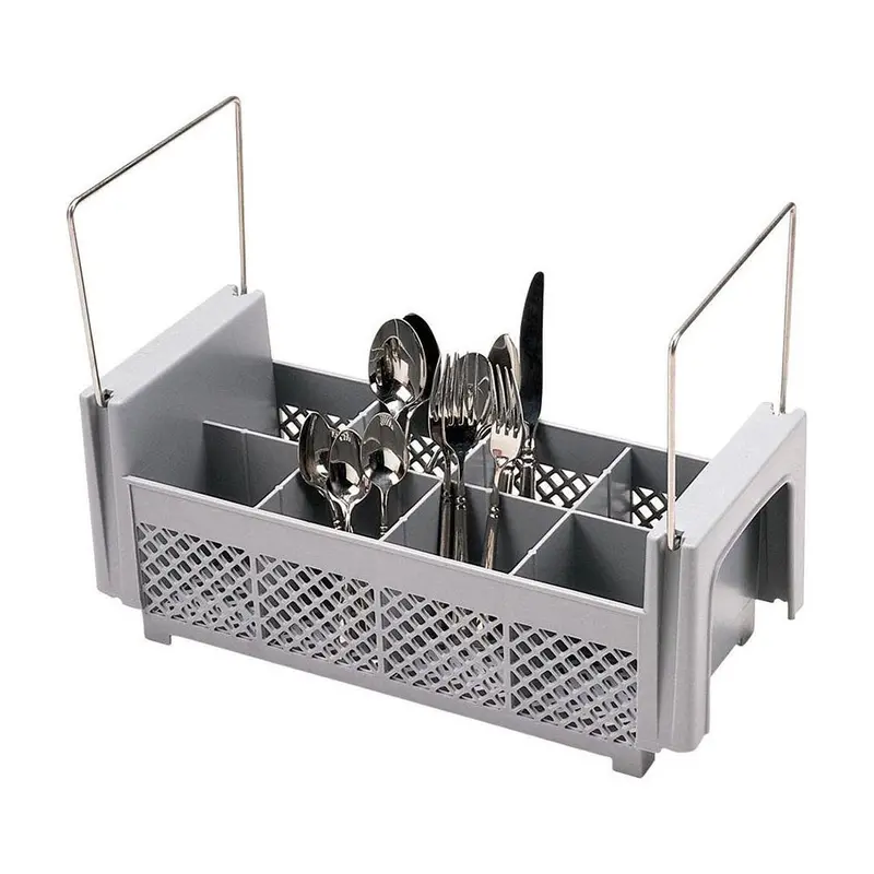 Cambro 8Fb434151 Half-Size Camrack – 8-Compartment Flatware Organizer With Handles, Soft Gray 1