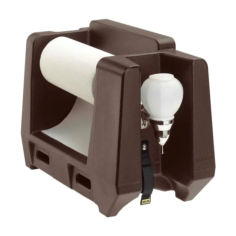 Cambro Hwapr131 Wall-Mounted Handwashing Station – Dark Brown, W/ Roll Towel & Soap Dispensers 1