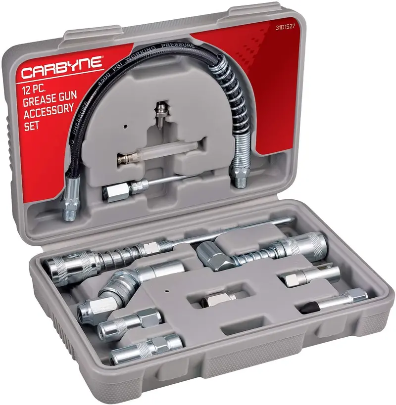 Carbyne 12-Piece Grease Gun Accessory Kit – Complete Collection Of Couplers, Nozzles, Adapters, And Flexible Hose 1