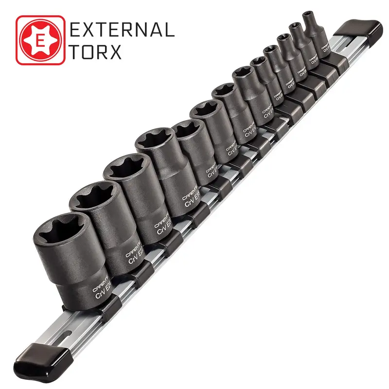 Carbyne 13-Piece External Torx Socket Set — E4–E24, Chrome Vanadium, Multi-Drive Sizes 1