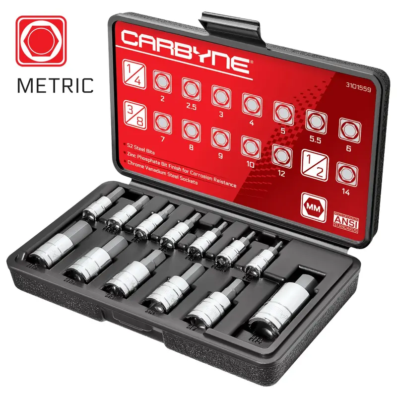 Carbyne 13-Piece Metric Hex Bit Socket Set – 2Mm To 14Mm, S2 Steel Construction 1