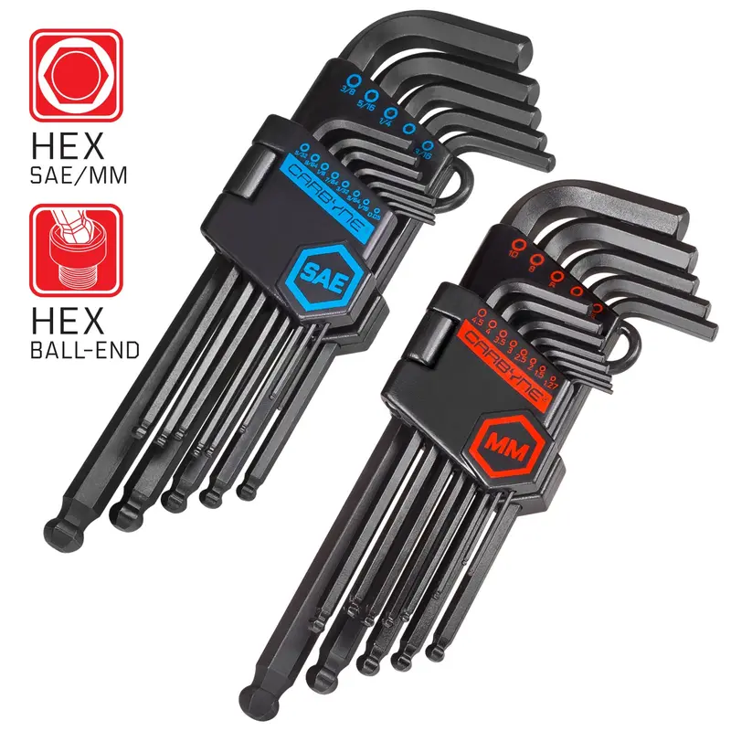 Carbyne 26-Piece Long-Arm Ball-End Hex Key Set – Inch & Metric Sizes, S2 Steel 1