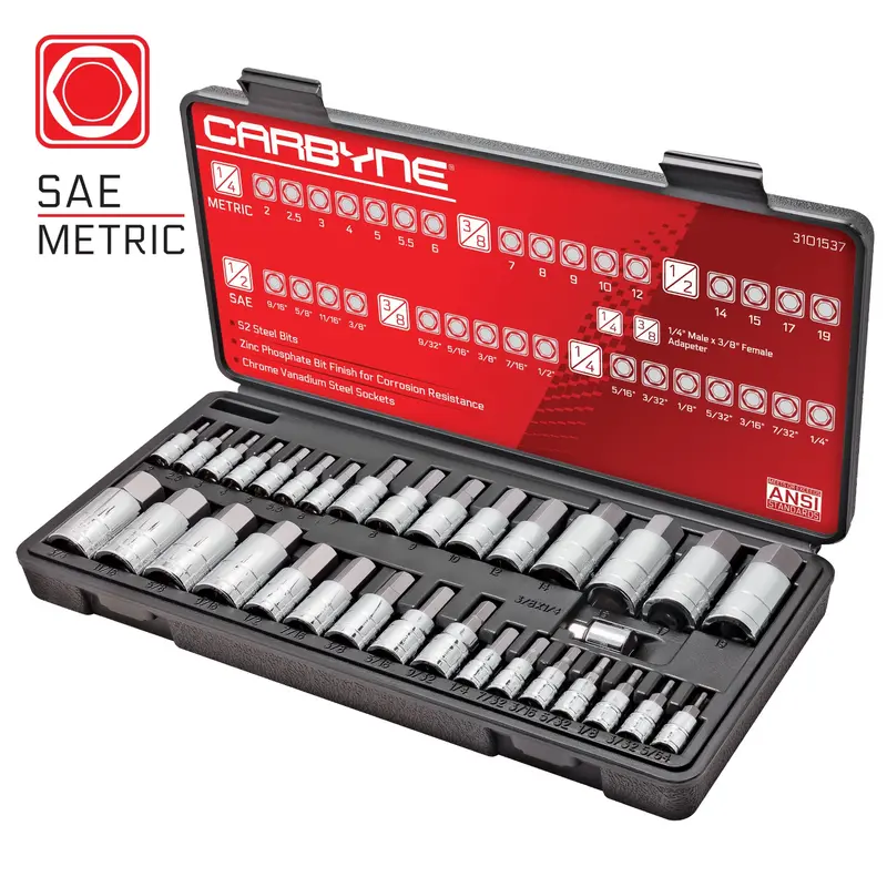 Carbyne 33-Piece Master Hex Bit Socket Set – Comprehensive Metric & Sae Allen Socket Collection 1