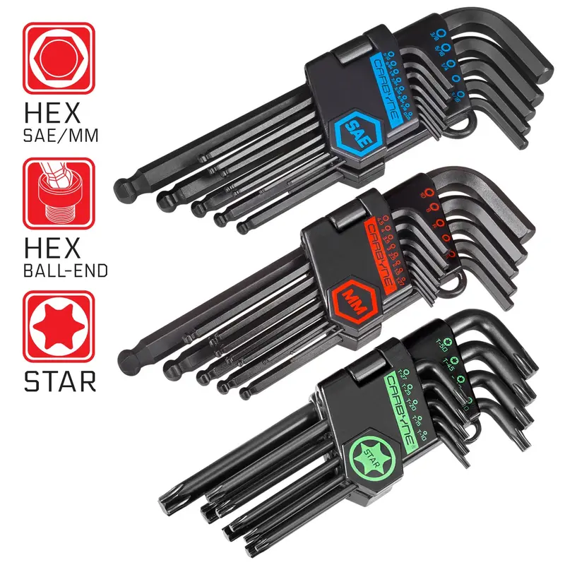 Carbyne 35-Piece Long-Arm Ball-End Hex Key Set – Inch, Metric & Star (Torx), S2 Steel 1