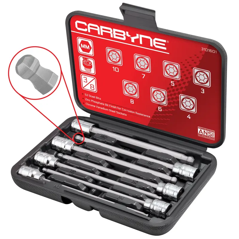 Carbyne 7-Pc Extra-Long Ball-End Metric Hex Bit Socket Set — 3Mm–10Mm, S2 Steel, 3/8" Drive 1
