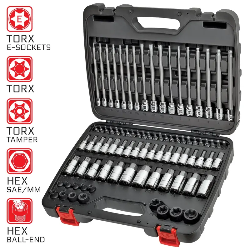 Carbyne 84-Piece Master Bit Socket Set – Sae & Metric Hex/Torx, S2 Steel Bits, 1/4", 3/8", And 1/2" Drives 1