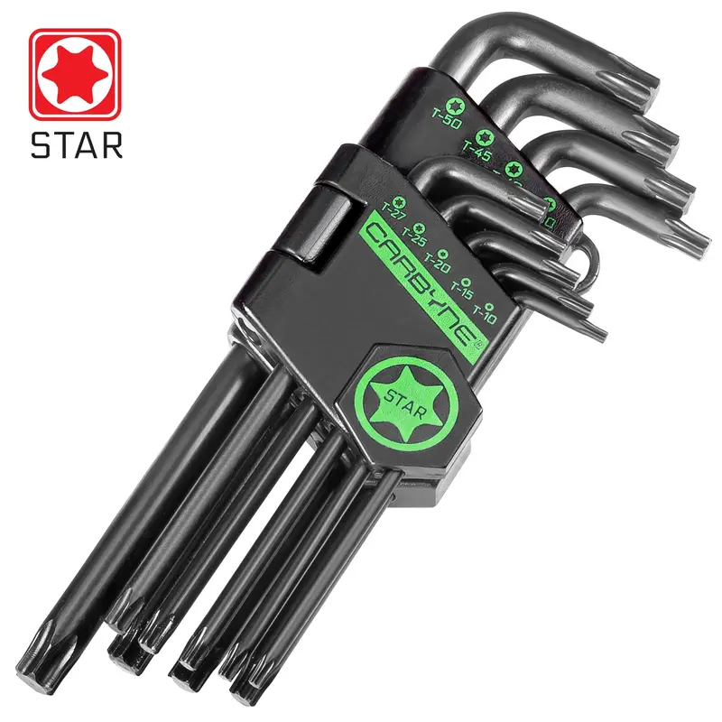 Carbyne 9-Piece Long-Arm Star Wrench Set – T10 To T50 Torx Sizes, Precision S2 Steel Construction 1
