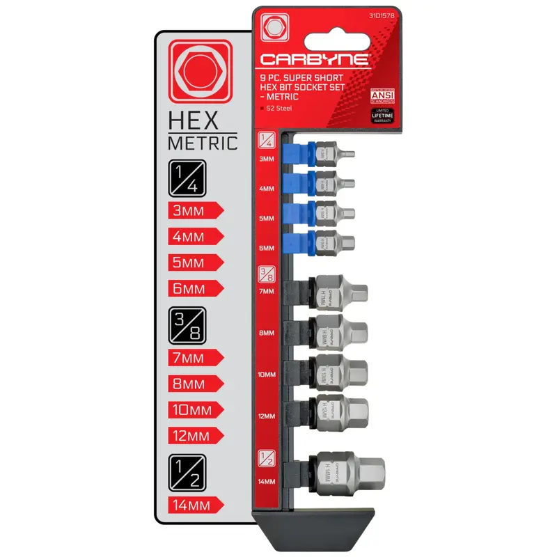 Carbyne 9-Piece Low-Profile Metric Hex Bit Socket Set — Stubby Allen Style, 3Mm–14Mm 1