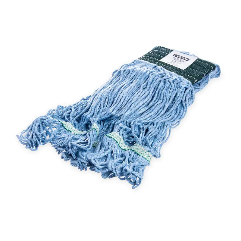 Carlisle Flo-Pac Medium Looped-End Mop Head – Blue Body With Green Band, Absorbent Cotton Blend 1
