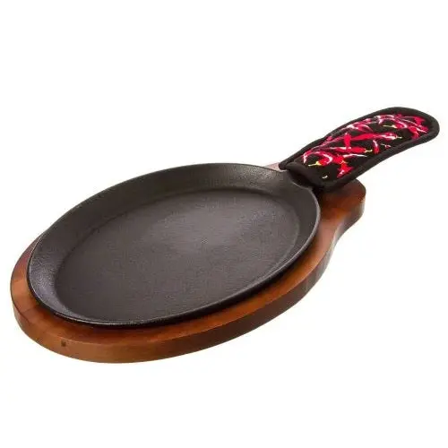 Cast Iron Fajita Serving Set – 15" Skillet With Wooden Base Tray Included 1
