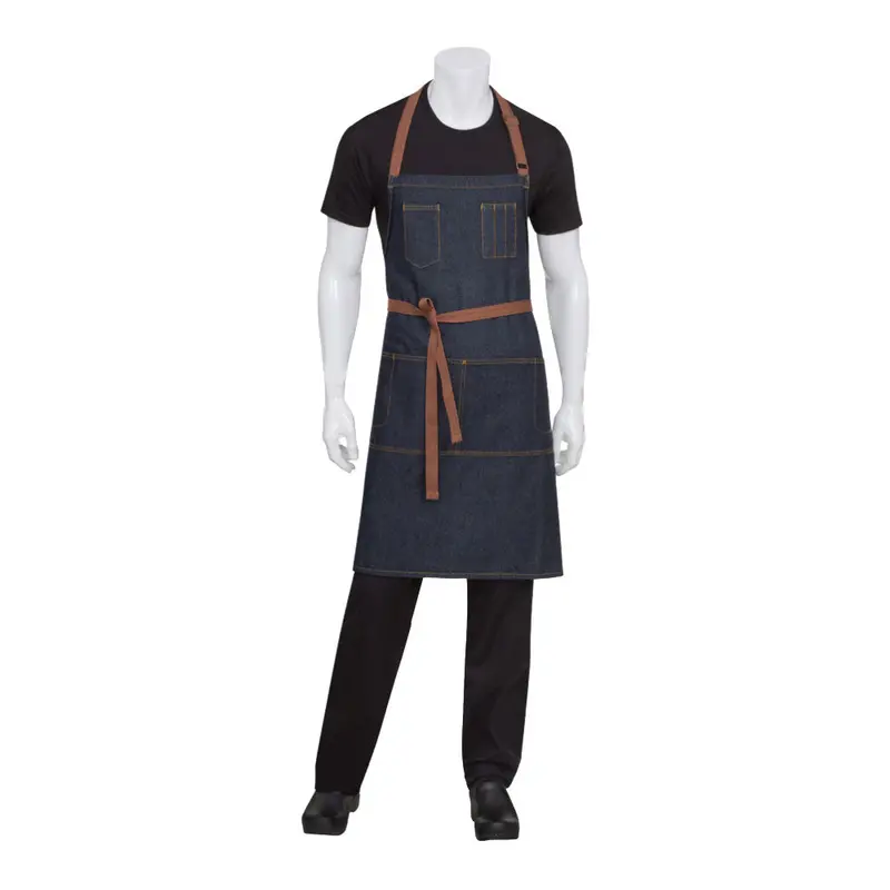 Chef Works Memphis Black Denim Bib Apron With Multi-Compartment Pockets 1